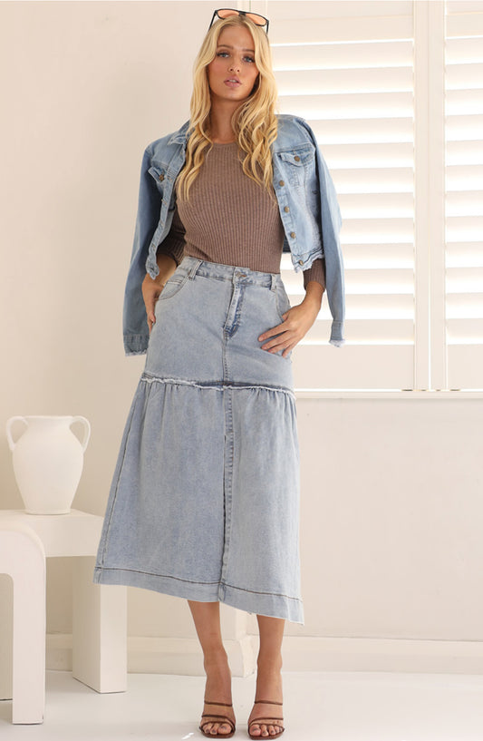 Refuge Split Panel Denim Skirt