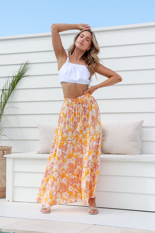 Kailani Tropical Skirt - Orange/Pink