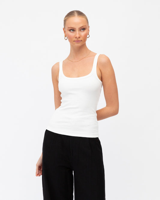 Ella Ribbed Knit Tank Top - White