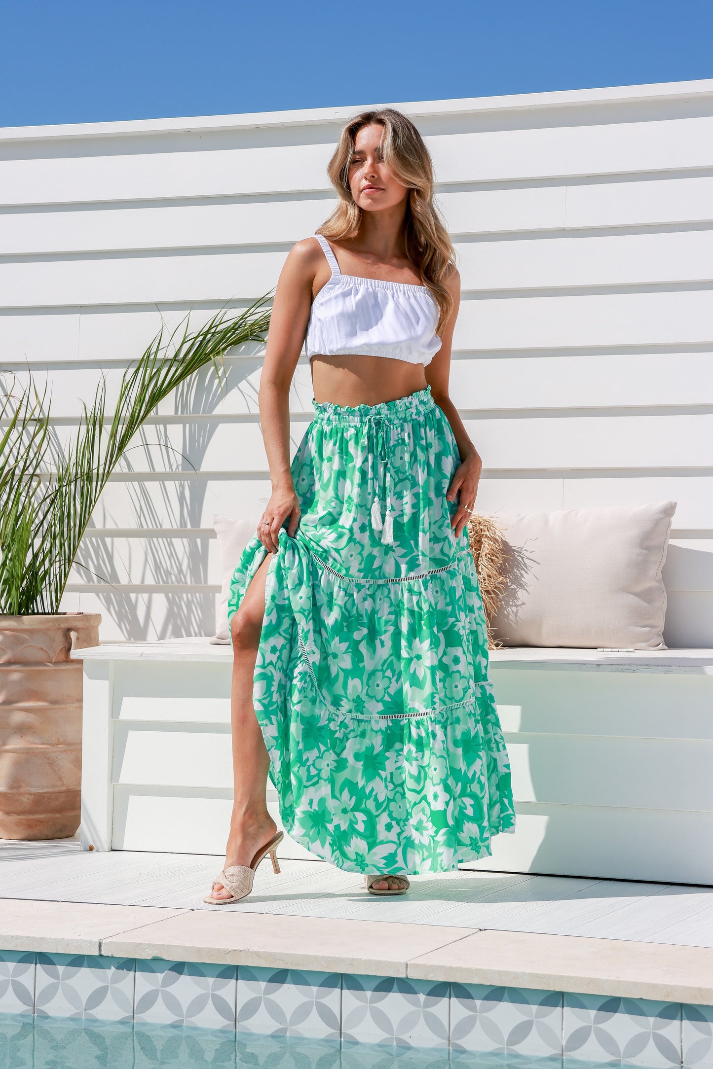 Kailani Tropical Skirt - Green/White